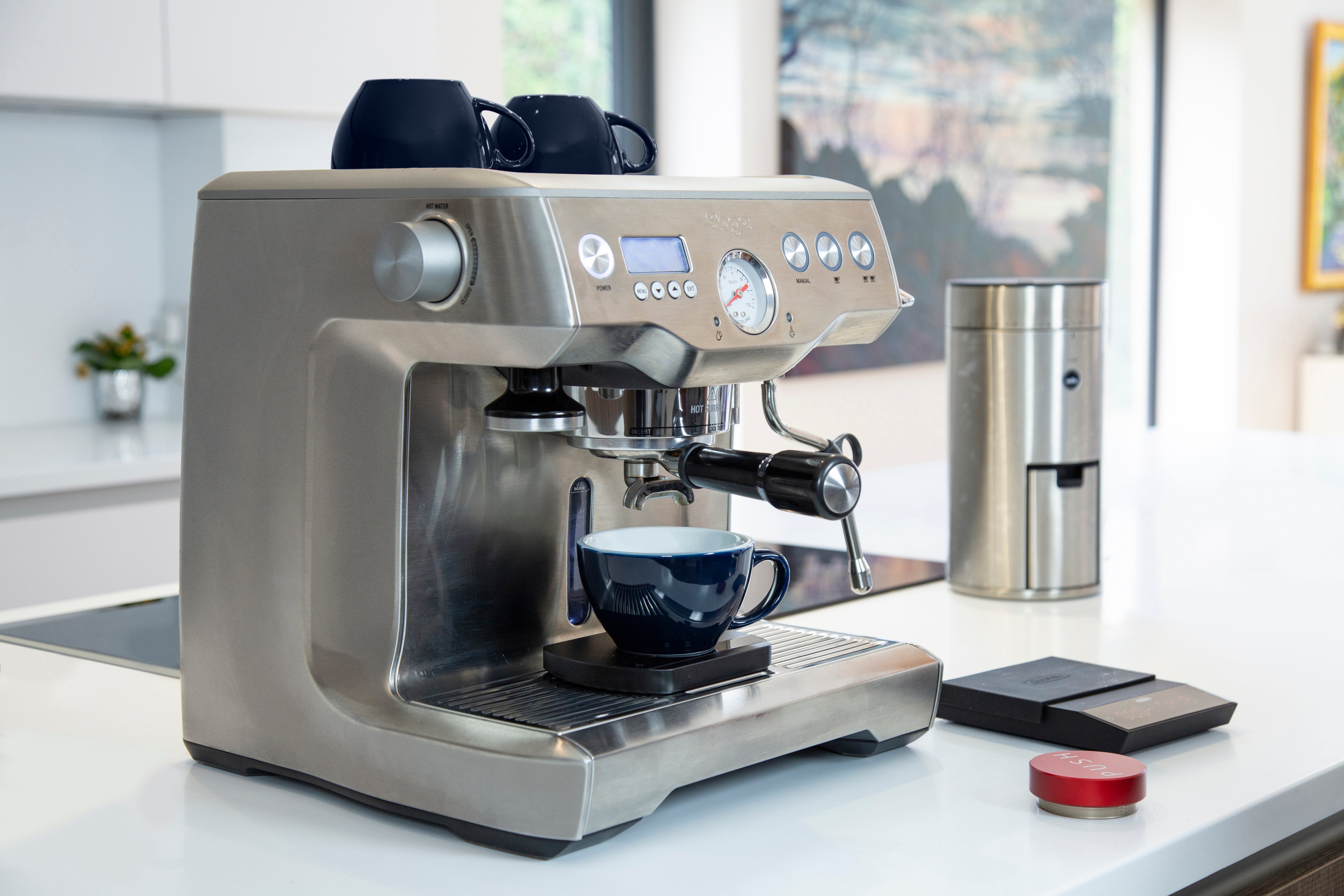 Sage Dual Boiler Black Truffle, in a kitchen
